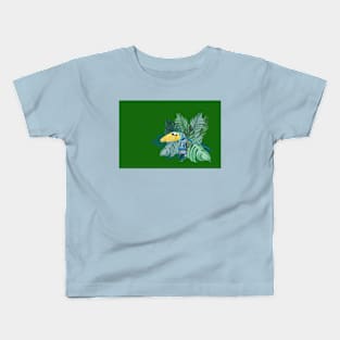 Tropical Marbled Paper Parrot with Jungle Leaves-Green Kids T-Shirt